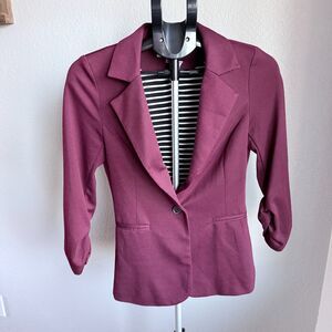 41 Hawthorn StitchFix Jersey Knit Maroon Stretch Ruched Sleeve Blazer Size S